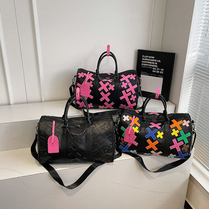Sac de sport voyage cuir PU – 3 variantes : rose, noir embossé, multicolore
