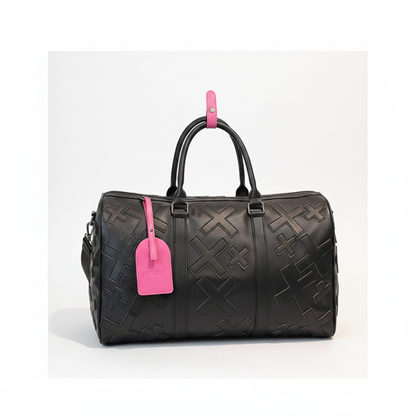 Sac de sport voyage cuir PU – variante Noir embossé fond blanc